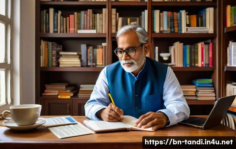 통번역사 자격 취득 방법 - A professional Bengali translator in a modern home office setting, surrounded by bookshelves filled ...